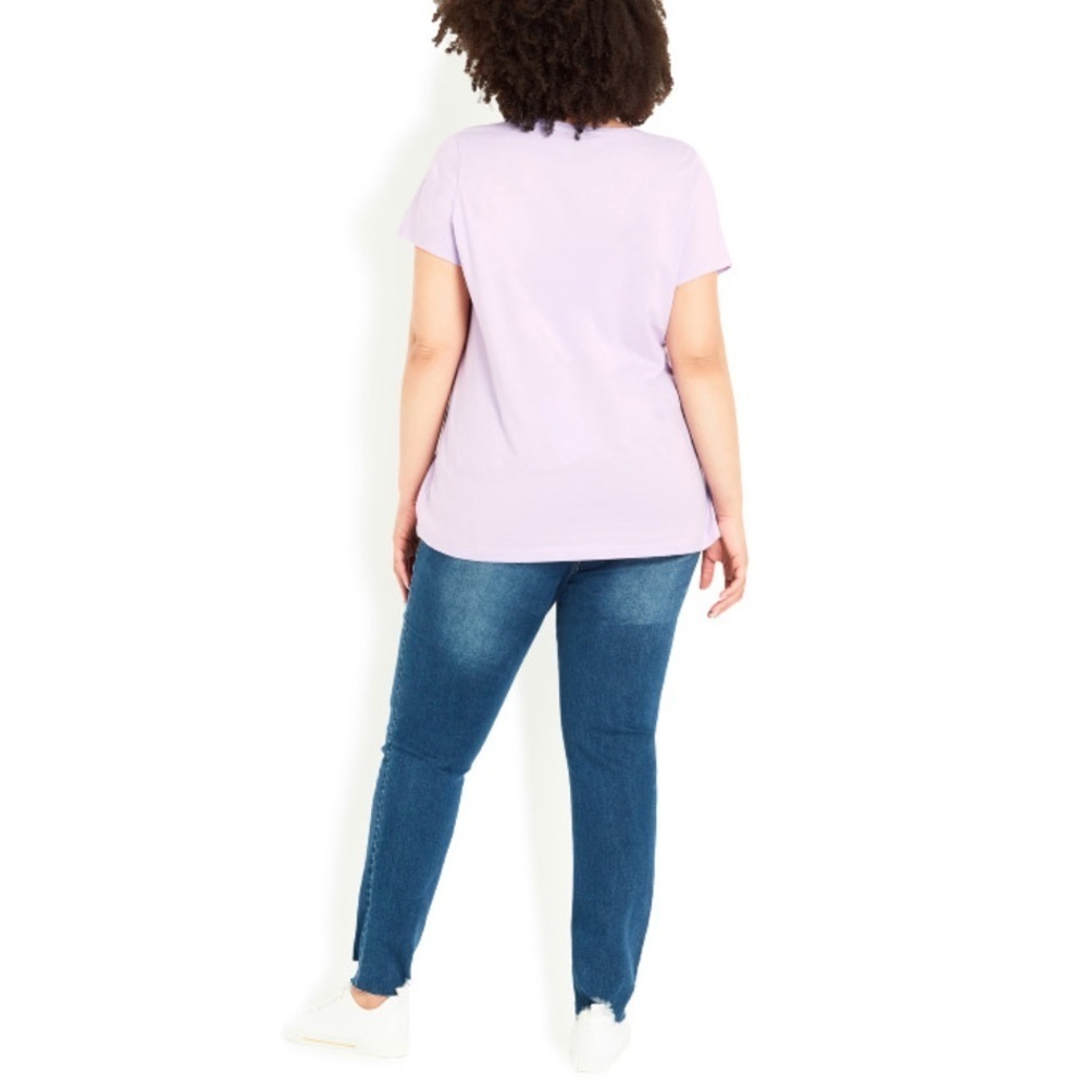 AVENUE EVANS Sasha 14W-32W Lilac Gathered V Neck Cotton Top 1LM06.5 - Picture 2 of 6